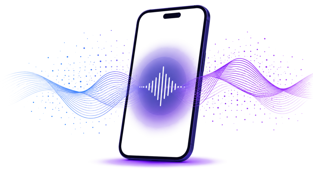 Agent de veu IA per a consultes — smartphone amb ones de veu